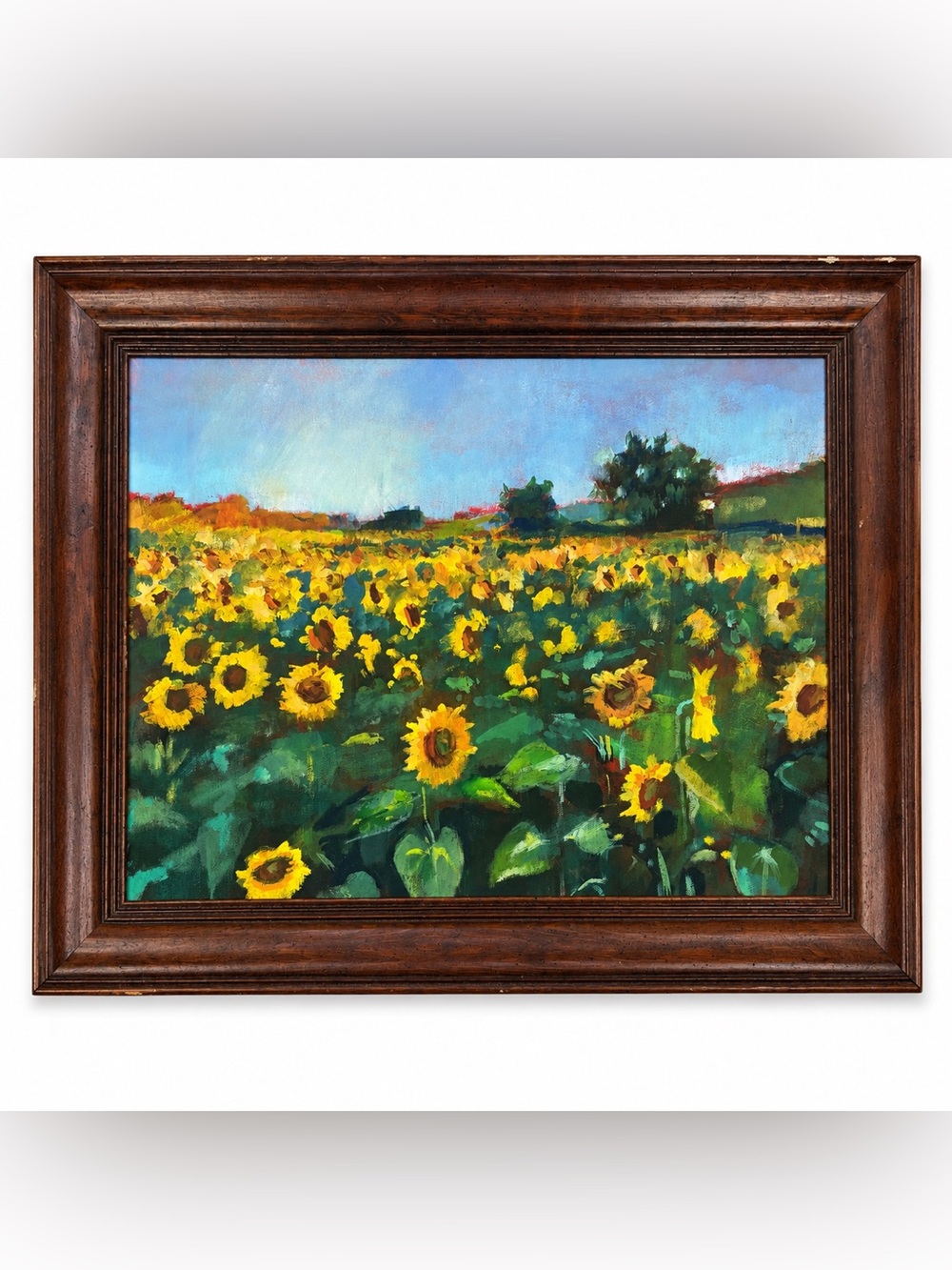 Mollie Flannery Original Sunflower Field Oil Painting Framed Canvas Signed